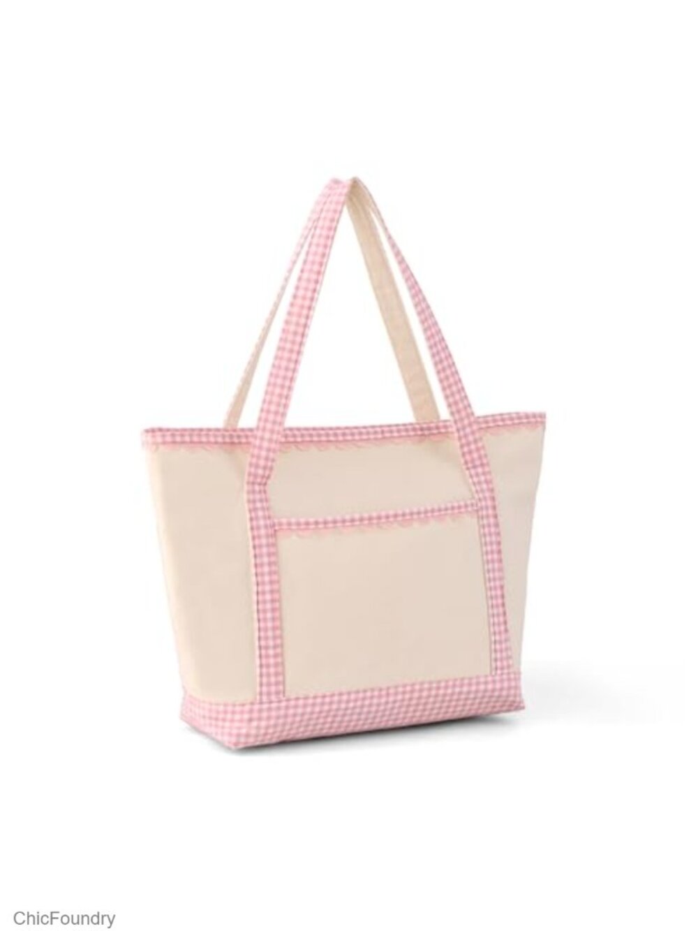 Canvas Gingham Tote Bag with Zipper, Heavy-Duty Shoulder Bag for Shopping,